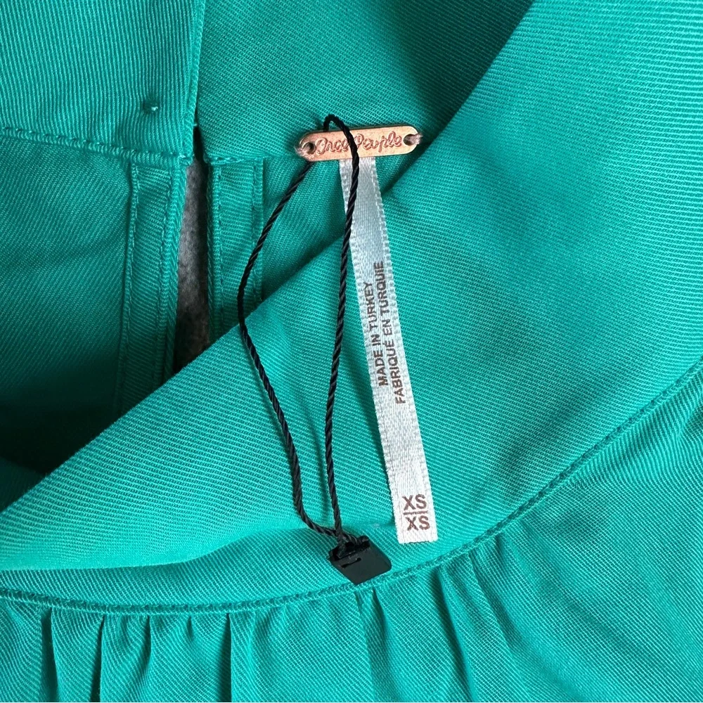 NWOT Free People Aqua “Palm Breeze” Sleeveless Blouse Mock Neck Turquoise Top XS - Picture 7 of 15